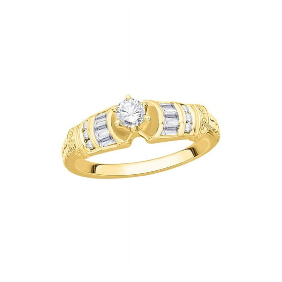KATARINA Round and Baguette Cut Diamond Engagement Ring in 10K Yellow Gold (1 cttw, I-J, I1-I2) (Size-7)