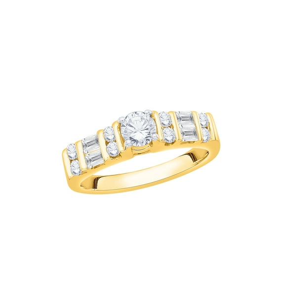 KATARINA Round and Baguette Cut Diamond Engagement Ring in 10K Yellow Gold (3/4 cttw, I-J, I1-I2) (Size-7.5)