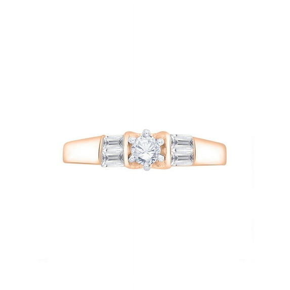 KATARINA Round and Baguette Cut Diamond Engagement Ring in 14K Rose Gold (1/2 cttw, I-J, I1-I2) (Size-7)