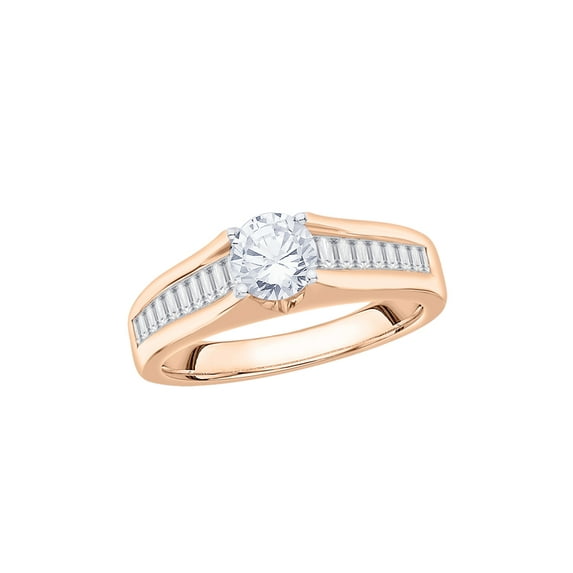 KATARINA Round and Baguette Cut Diamond Engagement Ring in 14K Rose Gold (1 cttw, I-J, I1-I2) (Size-5.5)