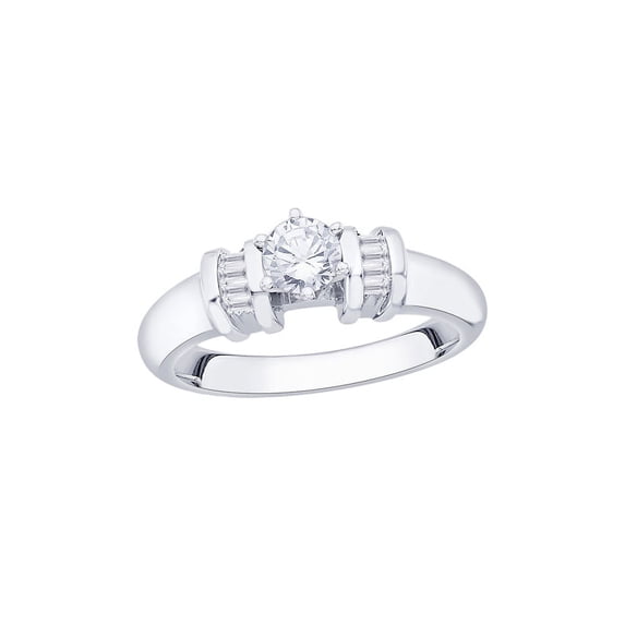KATARINA Round and Baguette Cut Diamond Engagement Ring in 14K White Gold (1/6 cttw, I-J, I1-I2) (Size-6)