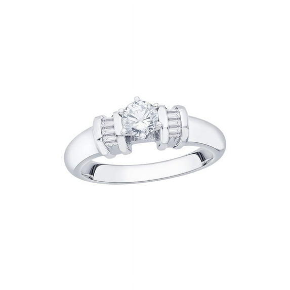 KATARINA Round and Baguette Cut Diamond Engagement Ring in 14K White Gold (1/6 cttw, I-J, I1-I2) (Size-8)