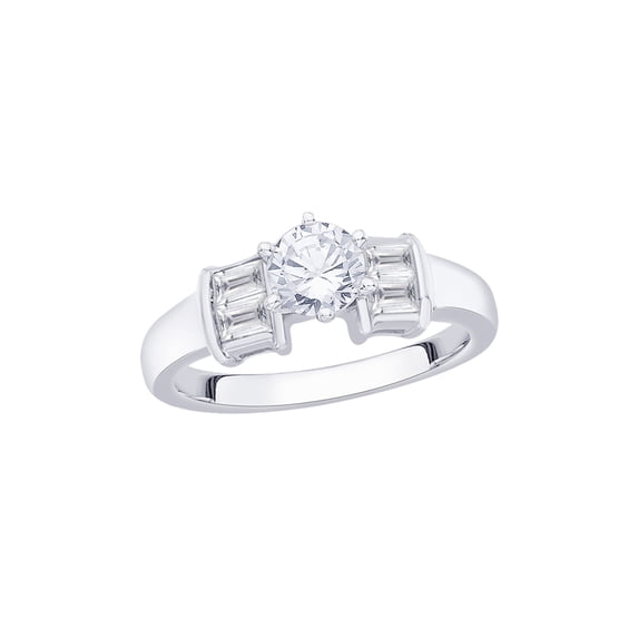 KATARINA Round and Baguette Cut Diamond Engagement Ring in 14K White Gold (1 cttw, I-J, I1-I2) (Size-5.5)