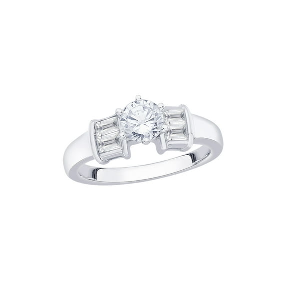 KATARINA Round and Baguette Cut Diamond Engagement Ring in 14K White Gold (1 cttw, I-J, I1-I2) (Size-9)