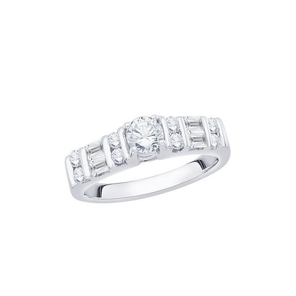 KATARINA Round and Baguette Cut Diamond Engagement Ring in 14K White Gold (3/4 cttw, I-J, I1-I2) (Size-6)