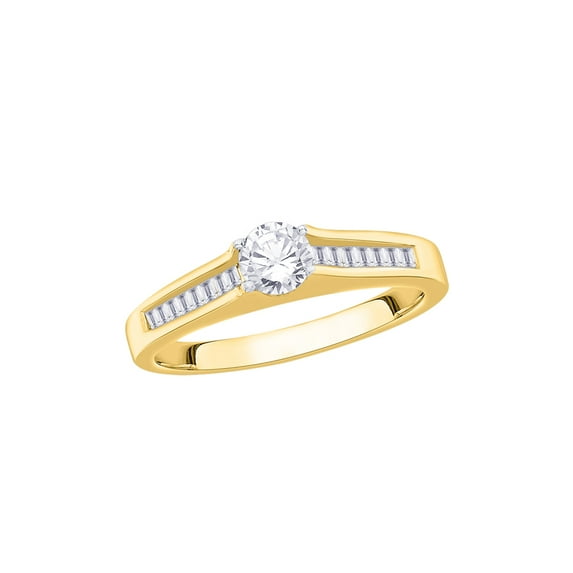 KATARINA Round and Baguette Cut Diamond Engagement Ring in 14K Yellow Gold (1/2 cttw, I-J, I1-I2) (Size-10.5)