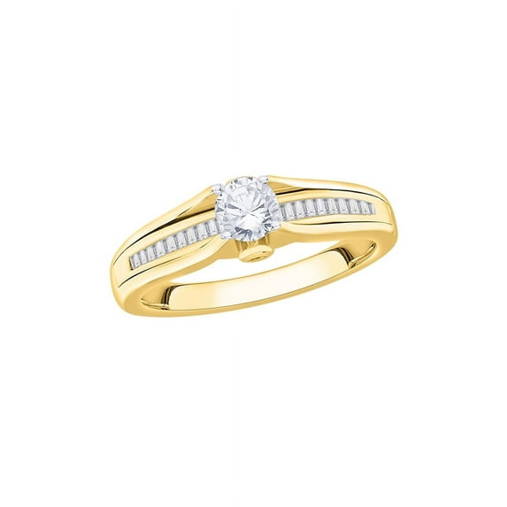 KATARINA Round and Baguette Cut Diamond Engagement Ring in 14K Yellow Gold (1/2 cttw, I-J, I1-I2) (Size-5.5)