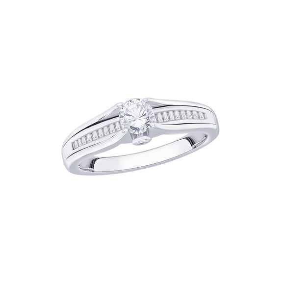 KATARINA Round and Baguette Cut Diamond Engagement Ring in Sterling Silver (1/2 cttw, I-J, I1-I2) (Size-10)