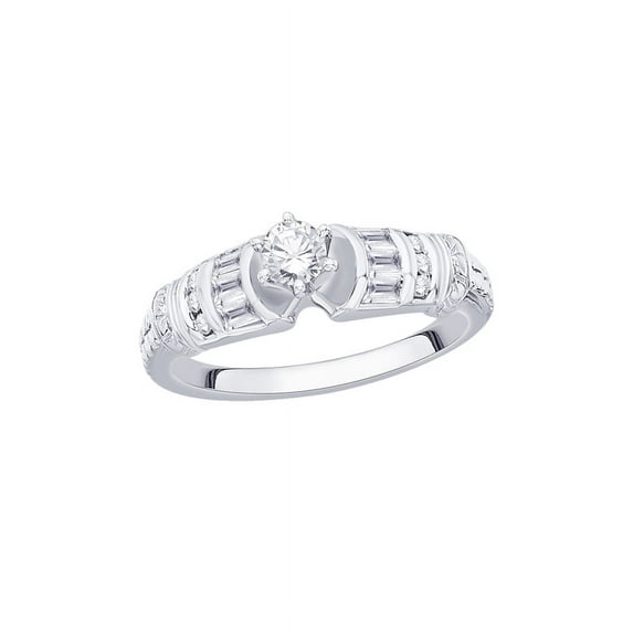 KATARINA Round and Baguette Cut Diamond Engagement Ring in Sterling Silver (1 cttw, I-J, I1-I2)