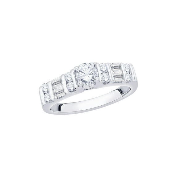 KATARINA Round and Baguette Cut Diamond Engagement Ring in Sterling Silver (3/4 cttw, I-J, I1-I2) (Size-6.5)
