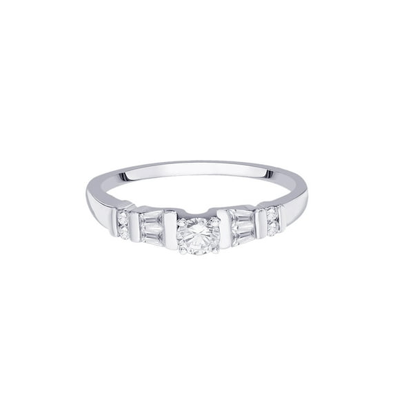 KATARINA Round and Baguette Cut Diamond Fashion Ring in 14K White Gold (1/4 cttw, I-J, I1-I2) (Size-10.5)