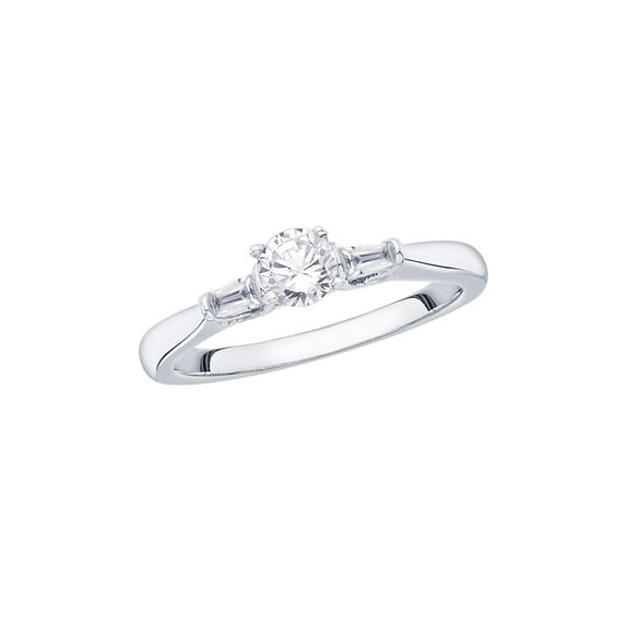 KATARINA Round and Baguette Cut Diamond Promise Ring in 10K White Gold (1/2 cttw, I-J, I1-I2) (Size-5.5)
