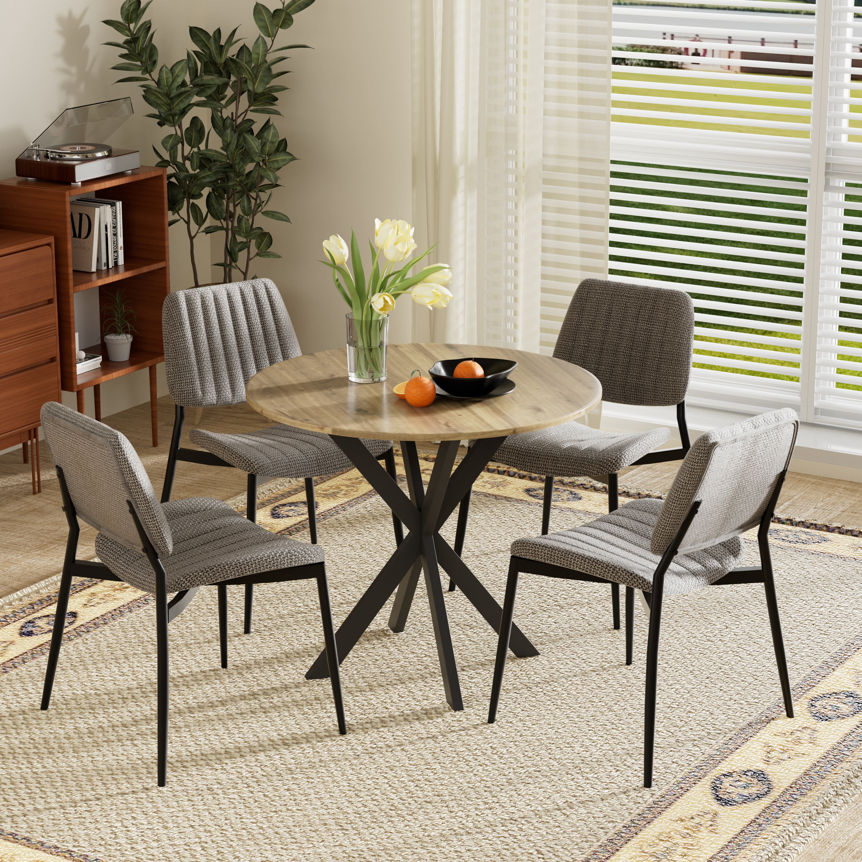 KATBOC 31.5in Round Dining Table Set for 4, 1 Dining Table with 4 Linen ...