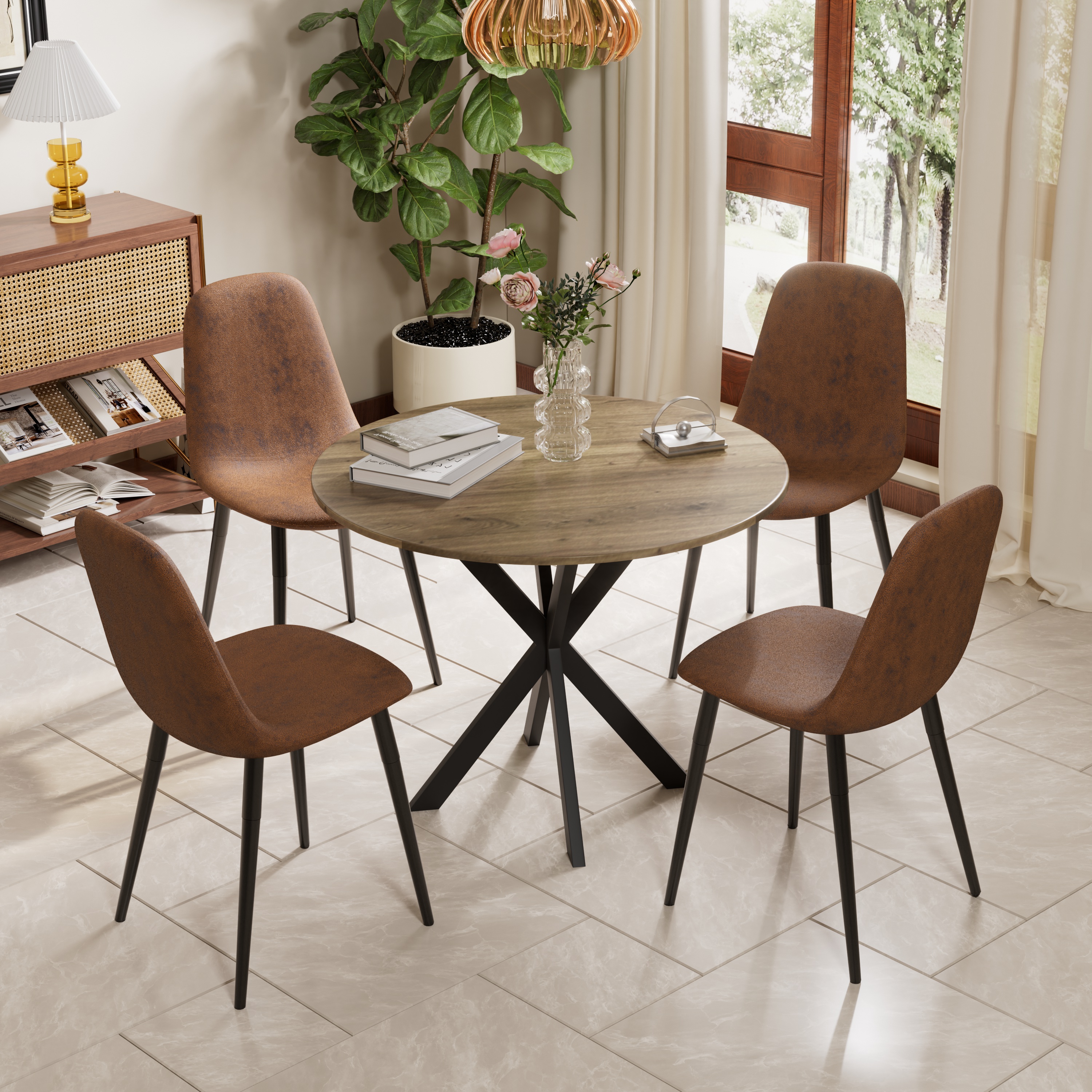 KATBOC 31.5in Round Dining Table Set with 4 Upholstered Chairs, Modern ...