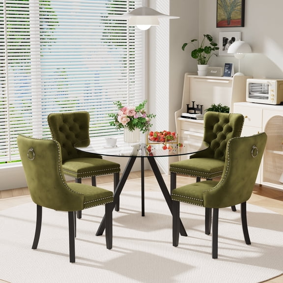 KATBOC 38.9in Round Glass Dining Table, Modern Minimalist Design, Scratch-Resistant Aluminum Tray & Metal Legs, for Dining, Living Room, Black