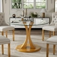 thumbnail image 1 of KATBOC 39.2in Double-C Glass Dining Table, Aluminum Tray & Base, Modern Kitchen Table for Small Spaces, Kitchen, Dinning Room, Gold, 1 of 6