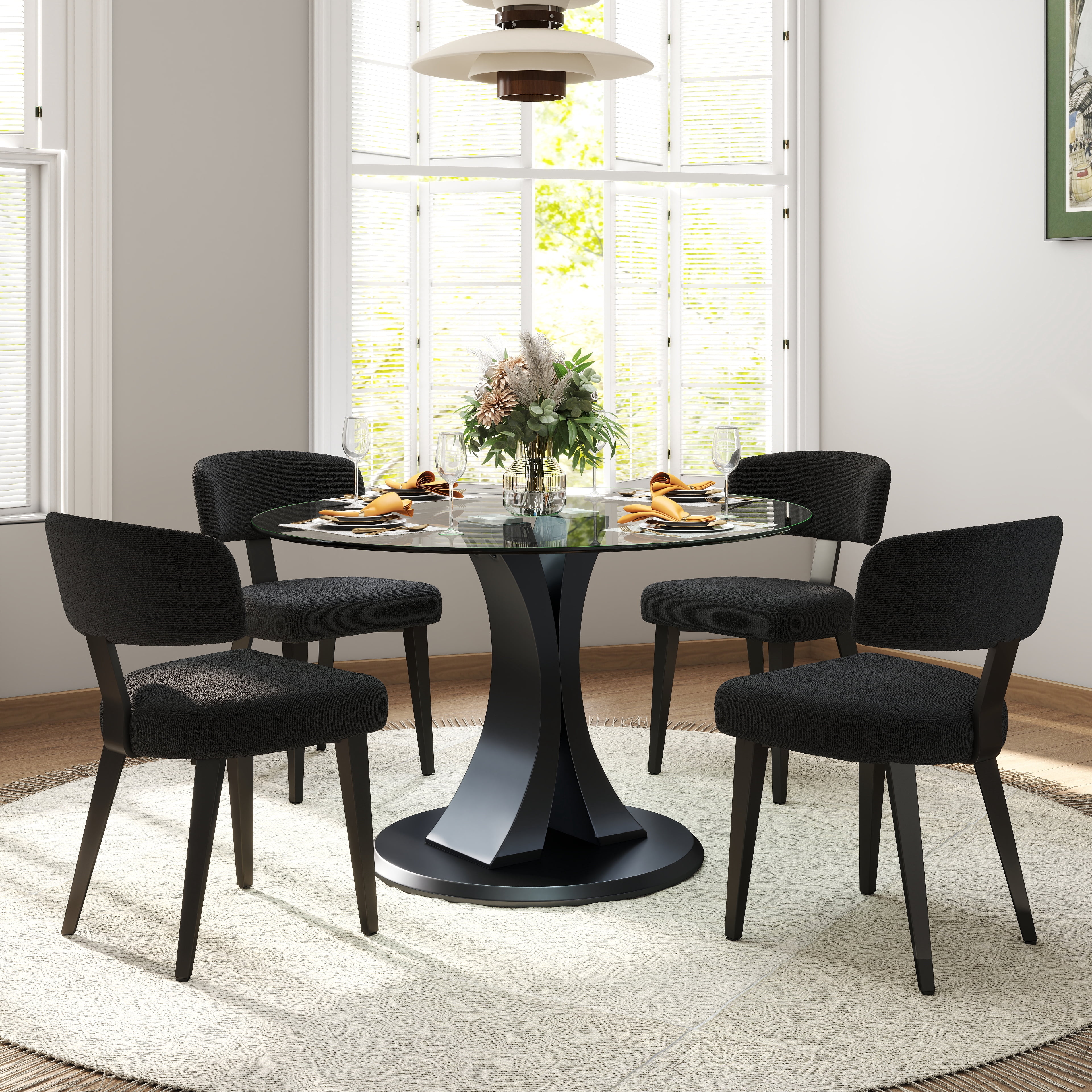 KATBOC 39.2in Round Dining Table Set with 4 Velvet Chairs, Tempered ...