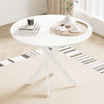 thumbnail image 1 of KATBOC 47.2in Round Dining Table, Modern MDF Top with Industrial Cross Base, Space-Saving Design for Kitchens & Small Spaces, Black, 1 of 5