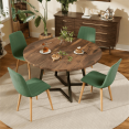 thumbnail image 1 of KATBOC 47in Round Dining Table Set with 4 Boucle Chairs, Solid Walnut Modern Farmhouse Kitchen Table for 4-6 People, Dining Room, Dark Brown & Wood, 1 of 6