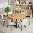 thumbnail image 1 of KATBOC 47in Round Modern Farmhouse Dining Table Set with 6 Velvet Chairs, Walnut MDF Top & Black Metal Legs, Waterproof Kitchen Furniture for Small Spaces Apartment, Breakfast Nook, Light Brown+Beige, 1 of 7