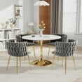 thumbnail image 1 of KATBOC 5-Piece Dining Set, 34in Round White Marble Table with Golden Tulip Base and 4 Velvet Chairs, for Kitchen Dining Room Home, Black, 1 of 7