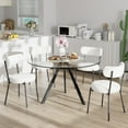 thumbnail image 1 of KATBOC 5-Piece Dining Set, 38.9in Round Glass Table with 4 Velvet Chairs, Modern Minimalist Kitchen Dining Set for Small Space, Office, Living Room, White, 1 of 8
