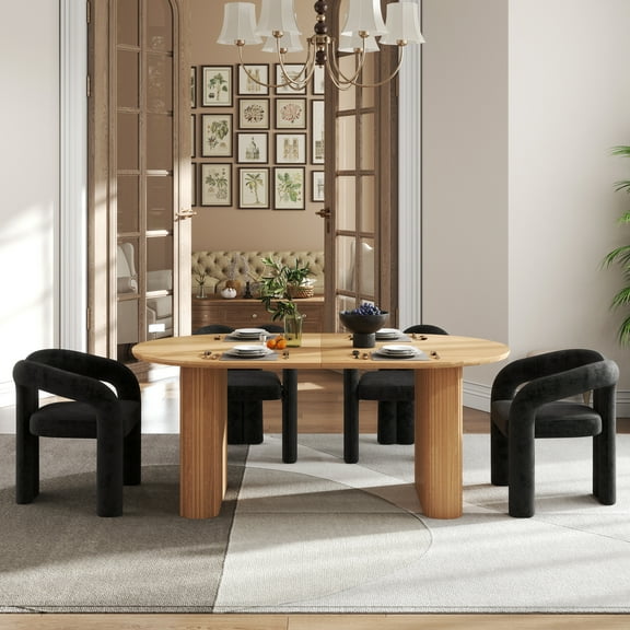 KATBOC 5-Piece Dining Table Set for 4-8, Modern MDF Pedestal Table & Velvet Chairs, Compact Furniture for Kitchen, Dining,Home Office, Black&Brown