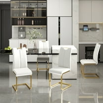 KATBOC Modern Dining Chairs Set of 4, Faux Leather Padded Seats, Gold Metal Legs, Ergonomic Design Waterproof Upholstered Chairs for Kitchen, Living Room, Bedroom, White