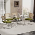 thumbnail image 1 of KATBOC Modern Dining Table Set, 47.24in Tempered Glass Table with 4 Velvet Upholstered Chairs, Cane Back & Chrome Base, Space-Saving Kitchen Set for Small Spaces, 1 of 7