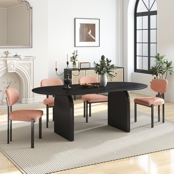KATBOC Modern Dining Table and Chairs Set, 70in MDF Table with 4 Padded Boucle Chairs,Mid-Century for Home, Kitchen, Family Gatherings, Black&Orange