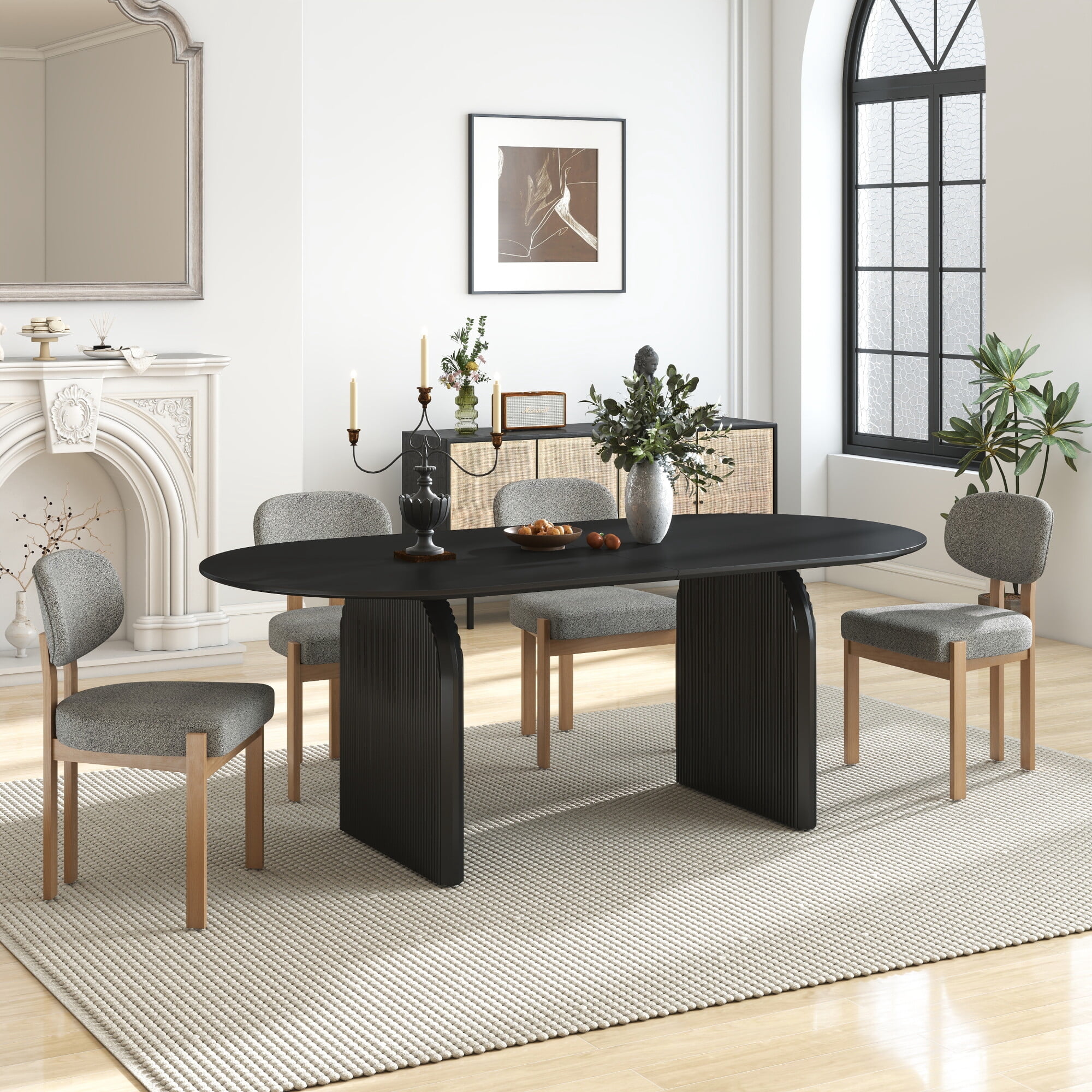 KATBOC Modern Dining Table and Chairs Set, 70in MDF Table with 4 Padded ...