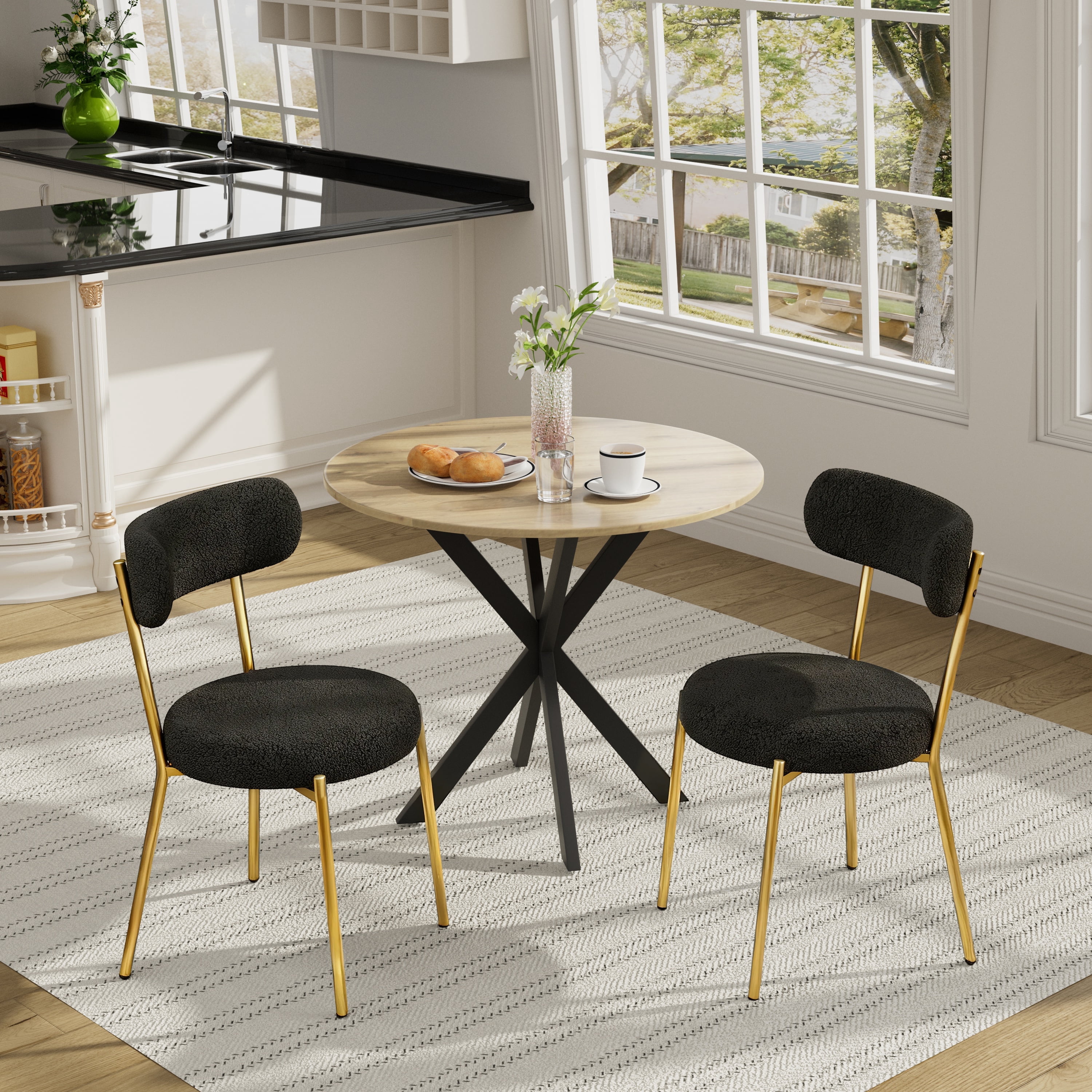 KATBOC Modern Industrial Round Dining Table Set with 2 Chairs, Space ...