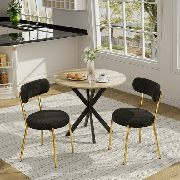 KATBOC Modern Industrial Round Dining Table Set with 2 Chairs, Space-Saving MDF Top & Metal Legs, Adjustable Non-Slip Feet, for Kitchen/Apartment/Office, Black1