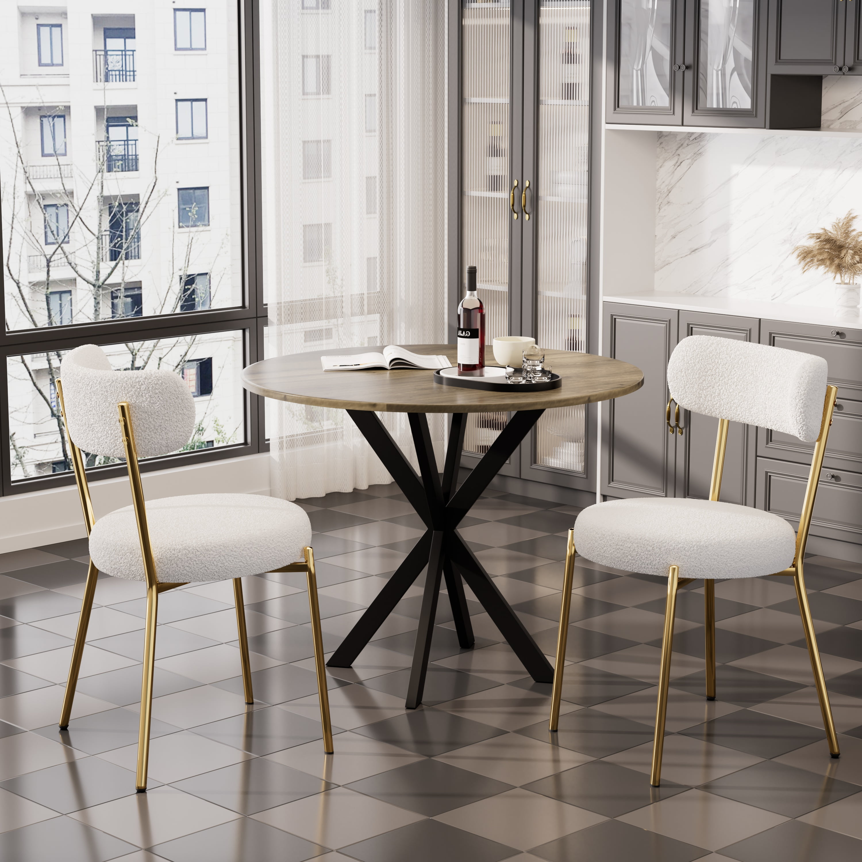 KATBOC Modern Industrial Round Dining Table Set with 2 Chairs, Space ...