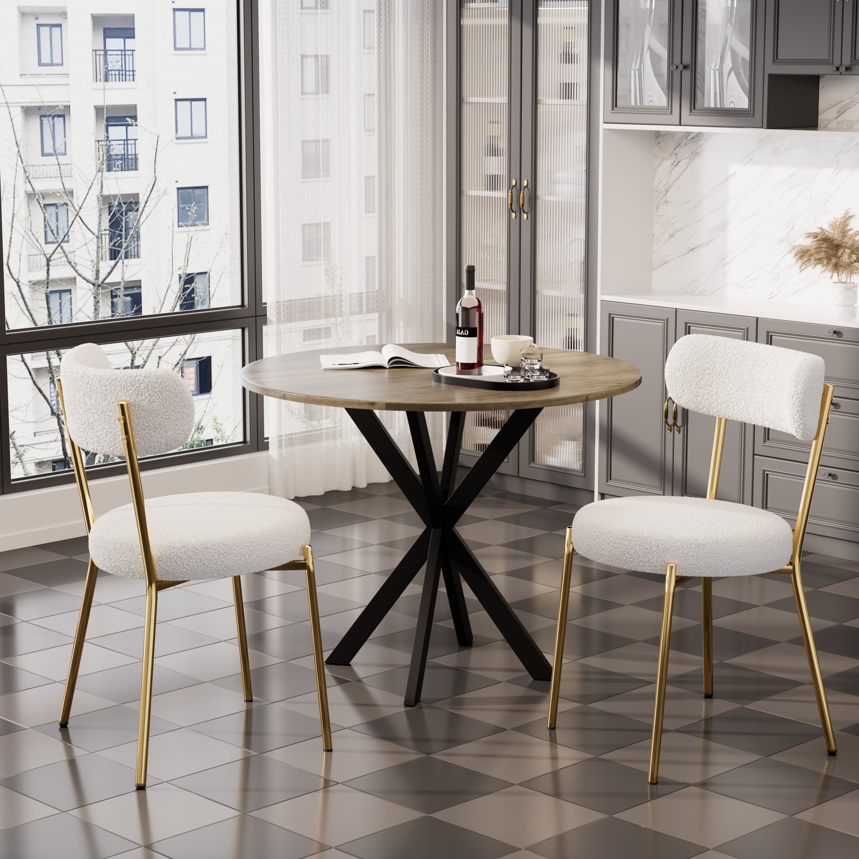 KATBOC Modern Industrial Round Dining Table Set with 2 Chairs, Space ...
