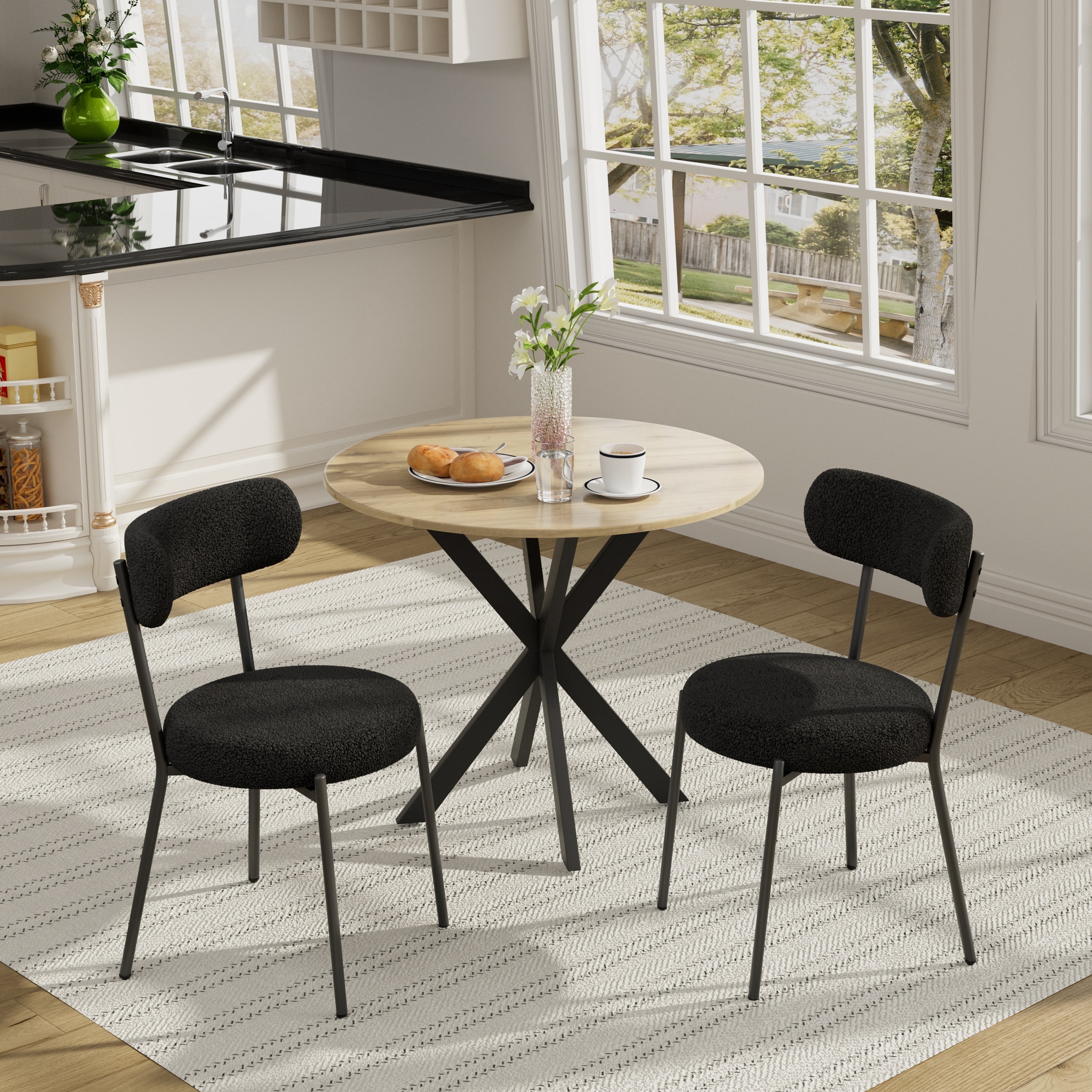 KATBOC Modern Industrial Round Dining Table Set with 2 Chairs, Space ...