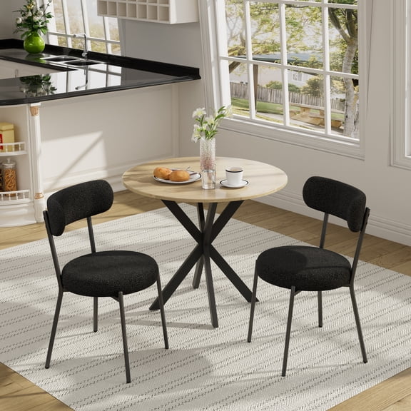 KATBOC Modern Industrial Round Dining Table Set with 2 Chairs, Space-Saving MDF Top & Metal Legs, Adjustable Non-Slip Feet, for Kitchen/Apartment/Office, Black