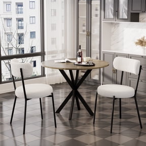 KATBOC 3-Pc Round Dining Table Set, Modern Industrial, MDF Tabletop & Metal Legs, Adjustable Non-Slip feet, Kitchen/Apartment/Office, Brown & White