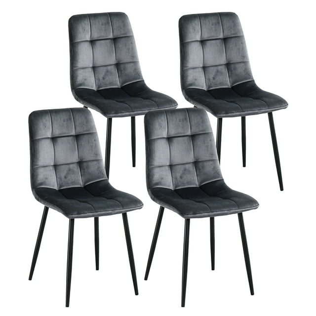 KATBOC Velvet Dining Chair Set of 4, Modern Upholstered Side Chair,Gray