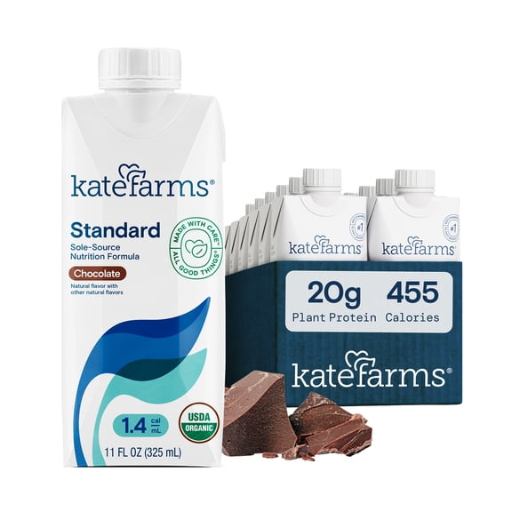 KATE FARMS Organic 1.4 High Calorie Shake, Chocolate, 20g Protein, 12 Pack