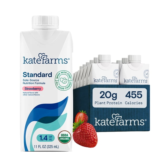 KATE FARMS Organic 1.4 High Calorie Shake, Strawberry, 20g Protein, 12 Pack