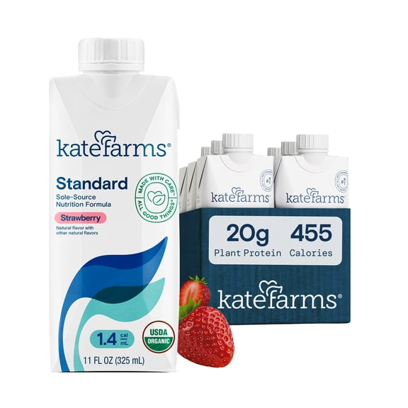 KATE FARMS Organic 1.4 High Calorie Shake, Strawberry, 20g Protein, 6 Pack