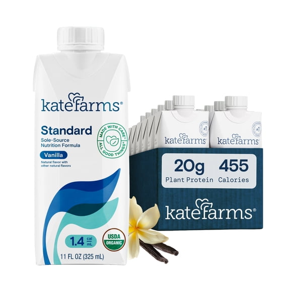 KATE FARMS Organic 1.4 High Calorie Shake, Vanilla, 20g Protein, 12 Pack