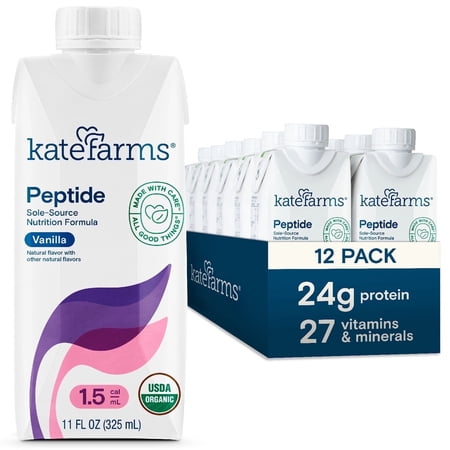 Kate Farms Organic Vegan Peptide 1.5, Vanilla, Meal Replacement Shake, 11 fl oz (12 Pack)