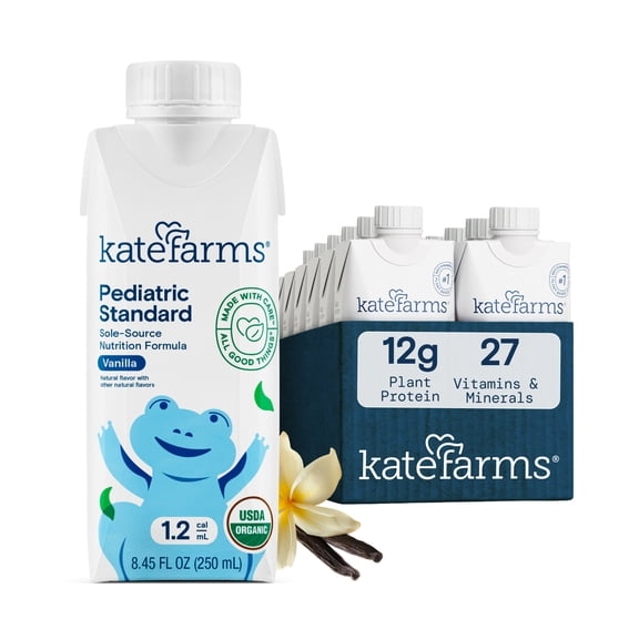KATE FARMS Pediatric 1.2 High Calorie Shake, Vanilla, 8.45 fl oz (12 Pack)