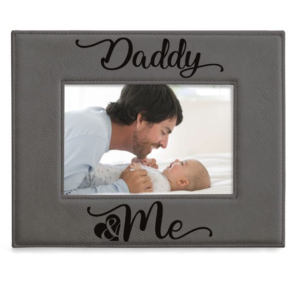 KATE POSH Daddy and Me Engraved Leather Picture Frame, First Birthday & Christmas, I Love You, Best Dad Ever Gifts (5x7-Horizontal) A101