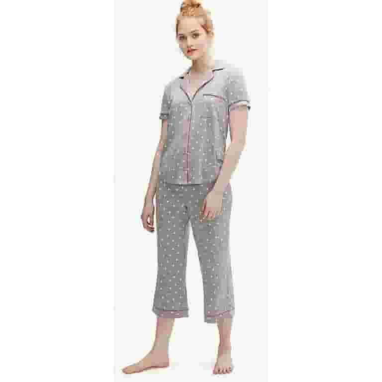 KATE SPADE Grey Print White Dot Crop Pajama Set, US Small, NWOT