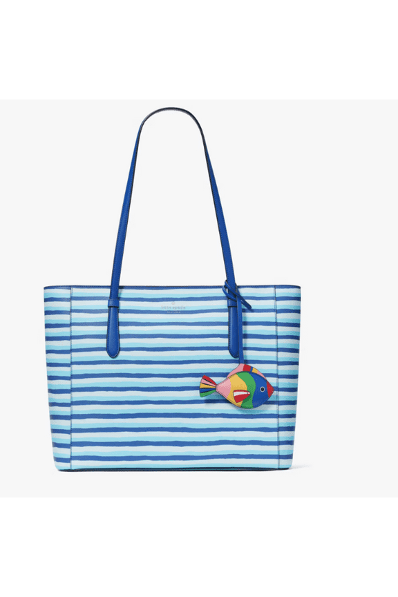Schuyler Wave Stripe Medium Tote With Double Sided Fish Charm