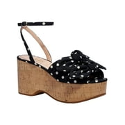 KATE SPADE NEW YORK Womens Black/French Cream Polka Dot Double Bow Cork Ankle Strap Cushioned Julep Round Toe Wedge Buckle Dress Sandals Shoes 11 B