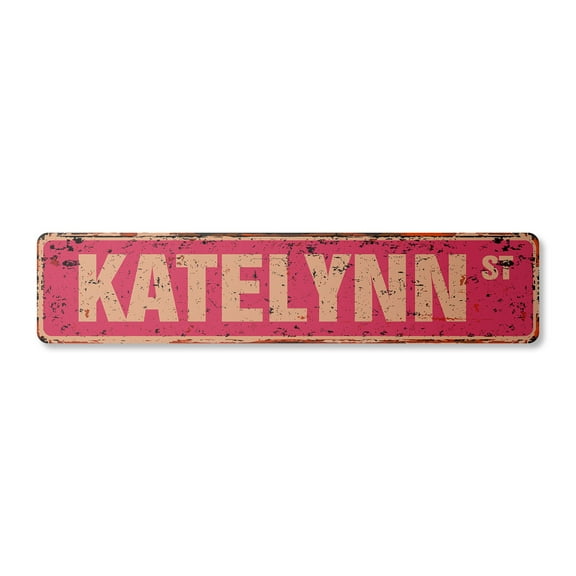 KATELYNN Vintage Plastic Street Sign Childrens Name Room Sign | Indoor/Outdoor | 18" Wide